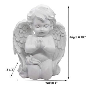 Kneeling Praying Cherub Angel Statue Figurine Indoor Outdoor Home Garden Guardian Decorative Church Boy Girl Baptism Wings Angel Statue Sculpture Memorial Statue, White, 6.25" x 5"