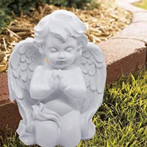 Kneeling Praying Cherub Angel Statue Figurine Indoor Outdoor Home Garden Guardian Decorative Church Boy Girl Baptism Wings Angel Statue Sculpture Memorial Statue, White, 6.25" x 5"