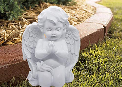 Kneeling Praying Cherub Angel Statue Figurine Indoor Outdoor Home Garden Guardian Decorative Church Boy Girl Baptism Wings Angel Statue Sculpture Memorial Statue, White, 6.25" x 5"