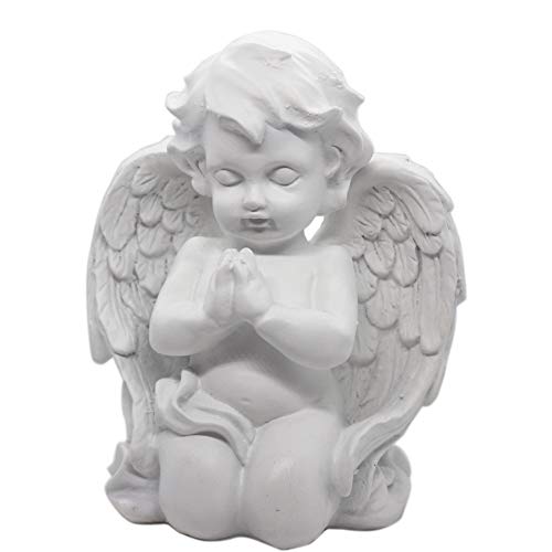 Kneeling Praying Cherub Angel Statue Figurine Indoor Outdoor Home Garden Guardian Decorative Church Boy Girl Baptism Wings Angel Statue Sculpture Memorial Statue, White, 6.25" x 5"