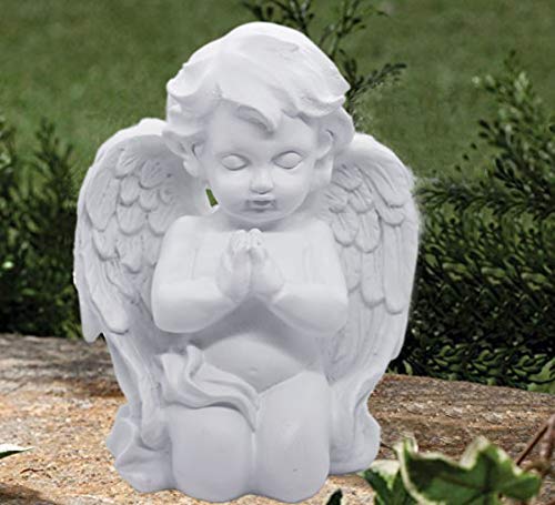 Kneeling Praying Cherub Angel Statue Figurine Indoor Outdoor Home Garden Guardian Decorative Church Boy Girl Baptism Wings Angel Statue Sculpture Memorial Statue, White, 6.25" x 5"