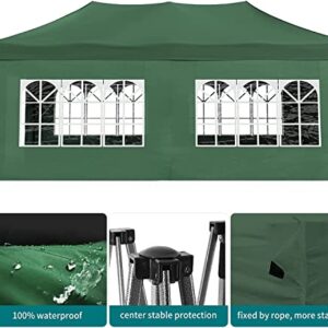 JOINATRE S-69 10'x20' Heavy Duty Pop Up Canopy Tent, Commercial Instant Canopy with Sidewalls, Outdoor Canopy Tent with 4 Sand Bags & Roller Bag, Waterproof Tent for Patio, Backyard, Garden, Green