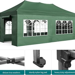 JOINATRE S-69 10'x20' Heavy Duty Pop Up Canopy Tent, Commercial Instant Canopy with Sidewalls, Outdoor Canopy Tent with 4 Sand Bags & Roller Bag, Waterproof Tent for Patio, Backyard, Garden, Green