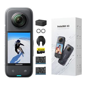 insta360 x3 – waterproof 360 action camera with 1/2″ 48mp sensors, 5.7k 360 active hdr video, 72mp 360 photo, 4k single-lens, 60fps me mode, stabilization, 2.29″ touchscreen, ai editing, battery kit