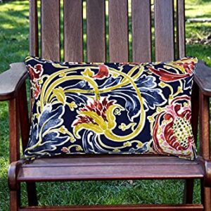 FBTS Prime Pack of 2 Outdoor Waterproof Decorative Lumbar Pillows with Inserts for Patio Furniture, 20x12 Inch Fade Resistant Patio Garden Lumbar Cushions for Couch Bed Sofa, Jacobean Navy