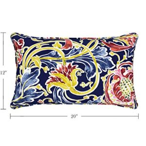 FBTS Prime Pack of 2 Outdoor Waterproof Decorative Lumbar Pillows with Inserts for Patio Furniture, 20x12 Inch Fade Resistant Patio Garden Lumbar Cushions for Couch Bed Sofa, Jacobean Navy