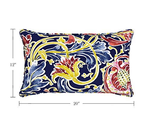 FBTS Prime Pack of 2 Outdoor Waterproof Decorative Lumbar Pillows with Inserts for Patio Furniture, 20x12 Inch Fade Resistant Patio Garden Lumbar Cushions for Couch Bed Sofa, Jacobean Navy