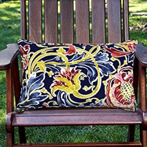 FBTS Prime Pack of 2 Outdoor Waterproof Decorative Lumbar Pillows with Inserts for Patio Furniture, 20x12 Inch Fade Resistant Patio Garden Lumbar Cushions for Couch Bed Sofa, Jacobean Navy