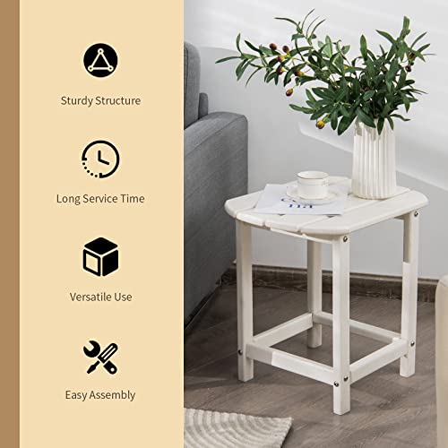 Giantex Side Table Outdoor Small Patio Table 18” Adirondack Table, Weather Resistant, Outside Square Tea Table for Patio, Backyard, Poolside, Garden, Balcony Outdoor Beside End Tables (1, White)