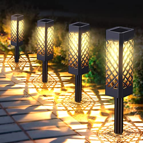 WdtPro Solar Pathway Lights, 8 Pack Solar Lights Outdoor Decorative Super Bright Warm White & Bigger Solar Panel, Auto On/Off Garden Lights Waterproof Solar Landscape Lighting for Yard Patio Walkway