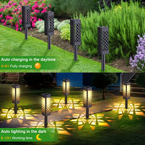 WdtPro Solar Pathway Lights, 8 Pack Solar Lights Outdoor Decorative Super Bright Warm White & Bigger Solar Panel, Auto On/Off Garden Lights Waterproof Solar Landscape Lighting for Yard Patio Walkway