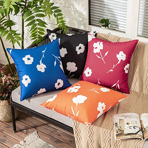 MIULEE Outdoor Pillow Covers 18x18 Inch Navy Blue Set of 2 Spring Pillowcase Waterproof Printed Cushion Covers Water Resistant Pillowcases for Summer Sofa Balcony Couch Patio Furniture Garden