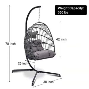 OUTPLATIO Egg Chair Outdoor Indoor with Cushion Swing Chairs for Outside Bedroom Patio Porch Garden Rattan Wicker Hanging Egg Chair Basket Chair 350 lbs Capacity (Dark Grey)