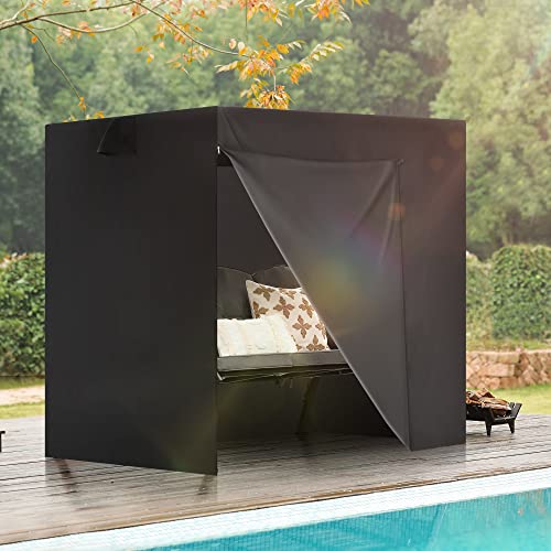 Pamapic Outdoor Patio Swing Cover for 2/3 Seat Porch Swing, 600D Oxford Cloth, Made of PVC Coated, Waterproof, Dustproof, Windproof, Suitable for Garden, Yard, Balcony, Porch,47"D x 70"W x 61"H(Black)