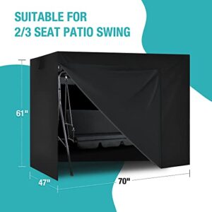 Pamapic Outdoor Patio Swing Cover for 2/3 Seat Porch Swing, 600D Oxford Cloth, Made of PVC Coated, Waterproof, Dustproof, Windproof, Suitable for Garden, Yard, Balcony, Porch,47"D x 70"W x 61"H(Black)