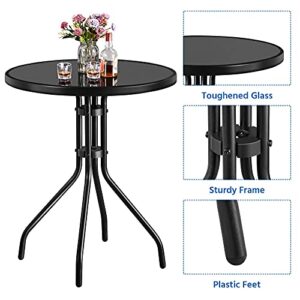 Yaheetech 3 Piece Patio Bistro Set, Outdoor Bistro Set w/2 Folding Chairs, Tempered Glass Table Top, Garden Backyard Dining Table Set All Weather Resistant Outdoor Furniture Set, Black