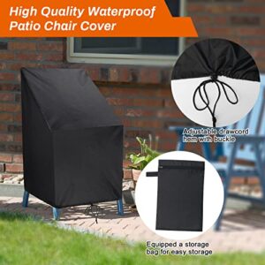 Anglecai Patio Chair Cover, Outdoor Chair Cover Waterproof Lounge Deep Seat Cover Garden Stack Chair Cover with Storage Bag, Black Heavy Duty Windproof Lawn Chair Cover, 25" L x 25" W x 47" H