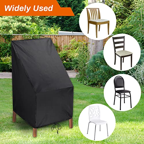 Anglecai Patio Chair Cover, Outdoor Chair Cover Waterproof Lounge Deep Seat Cover Garden Stack Chair Cover with Storage Bag, Black Heavy Duty Windproof Lawn Chair Cover, 25" L x 25" W x 47" H