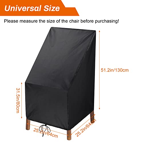 Anglecai Patio Chair Cover, Outdoor Chair Cover Waterproof Lounge Deep Seat Cover Garden Stack Chair Cover with Storage Bag, Black Heavy Duty Windproof Lawn Chair Cover, 25" L x 25" W x 47" H