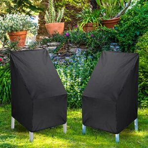 Anglecai Patio Chair Cover, Outdoor Chair Cover Waterproof Lounge Deep Seat Cover Garden Stack Chair Cover with Storage Bag, Black Heavy Duty Windproof Lawn Chair Cover, 25" L x 25" W x 47" H