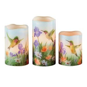 collections etc realistic flickering flames hummingbird candle set – set of 3 – hummingbird flower garden design, add spring seasonal color to your home decor – battery operated, flameless candle