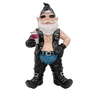 afadorable resin biker gnome figurine garden gnome statue indoor or outdoor decorations gnome sculpture for home yard decoration 5.8″ l x 4.0″ w x 11.4″ h