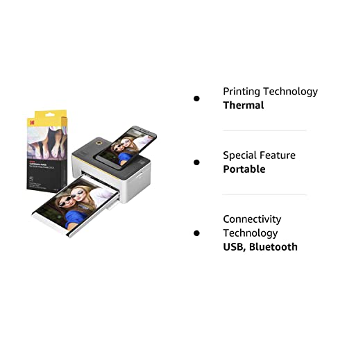 Kodak Dock Premium 4x6” Portable Instant Photo Printer (2022 Edition) Bundled with 50 Sheets | Full Color Photos, 4Pass & Lamination Process | Compatible with iOS, Android, and Bluetooth Devices