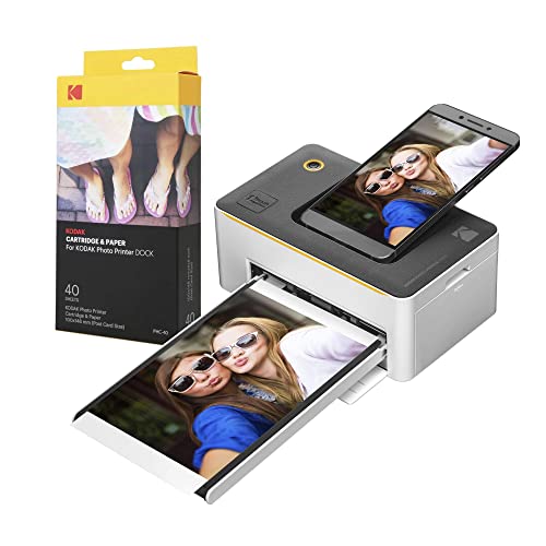 Kodak Dock Premium 4x6” Portable Instant Photo Printer (2022 Edition) Bundled with 50 Sheets | Full Color Photos, 4Pass & Lamination Process | Compatible with iOS, Android, and Bluetooth Devices