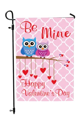 Be Mine Owl Garden Flag - Pink Valentine's Day Yard Decor - Double Sided Valentines Day Flags - Owls Hearts Welcome Sign Decoration by Jolly Jon