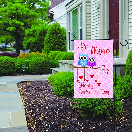 Be Mine Owl Garden Flag - Pink Valentine's Day Yard Decor - Double Sided Valentines Day Flags - Owls Hearts Welcome Sign Decoration by Jolly Jon