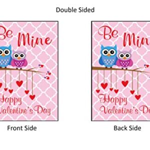 Be Mine Owl Garden Flag - Pink Valentine's Day Yard Decor - Double Sided Valentines Day Flags - Owls Hearts Welcome Sign Decoration by Jolly Jon