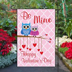 Be Mine Owl Garden Flag - Pink Valentine's Day Yard Decor - Double Sided Valentines Day Flags - Owls Hearts Welcome Sign Decoration by Jolly Jon