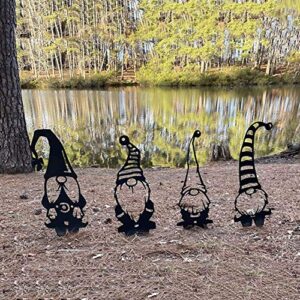 4PCS Steel Gnomes Decoration, Cute Hollowed Out Steel Garden Gnomes Statue, Art Dwarf Decor Branch Ornaments for Home Garden Yard Patio Outdoor Decoration