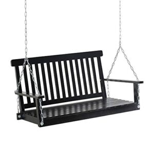 outsunny 2-seater hanging porch swing patio swing outdoor swing bench with chains for garden, yard, deck & balcony, 440lbs weight capacity, black