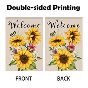 WODISON Spring Summer Sunflower Welcome Garden Flag, Vertical Double Sided Floral Butterfly Burlap Flag, Outdoor Decoration For Outside Yard Farmhouse 12 x 18 Inch (ONLY FLAG)