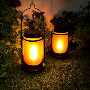 Solar Garden Lantern Light Mason Jar Torch Lights Hanging or Stick in Lawn for Outdoor Patio Garden Table Decor Gift-2 Pack