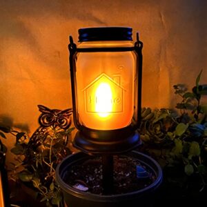 Solar Garden Lantern Light Mason Jar Torch Lights Hanging or Stick in Lawn for Outdoor Patio Garden Table Decor Gift-2 Pack