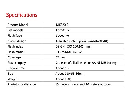 MEIKE MK-320S Mini TTL Speedlite Automatic Flash for Sony MI Hot Shoe DSLR and Mirrorless Cameras A7 A7II NEX6 A6000 A6300 A6500