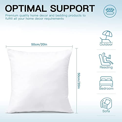 OTOSTAR Premium Outdoor Pillow Inserts 20x20 Inch Set of 4 Waterproof Throw Pillow Inserts Square Garden Patio Pillow Stuffer Form Decorative Outdoor Pillows for Couch Bed Sham Cushion Stuffer (White)