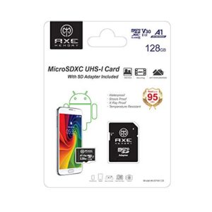 AXE MEMORY 128GB microSDXC Memory Card + SD Adapter with A1 App Performance, V30 UHS-I U3 4K