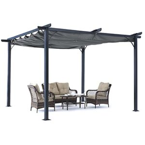 abccanopy patio pergola 11×11 – outdoor sun shade canopy with retractable shade for garden porch backyard (dark gray)