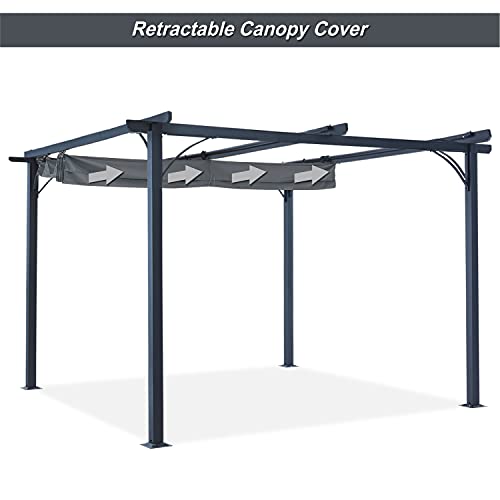 ABCCANOPY Patio Pergola 11x11 - Outdoor Sun Shade Canopy with Retractable Shade for Garden Porch Backyard (Dark Gray)