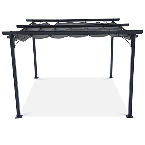 ABCCANOPY Patio Pergola 11x11 - Outdoor Sun Shade Canopy with Retractable Shade for Garden Porch Backyard (Dark Gray)