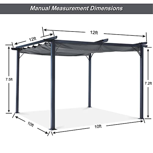 ABCCANOPY Patio Pergola 11x11 - Outdoor Sun Shade Canopy with Retractable Shade for Garden Porch Backyard (Dark Gray)