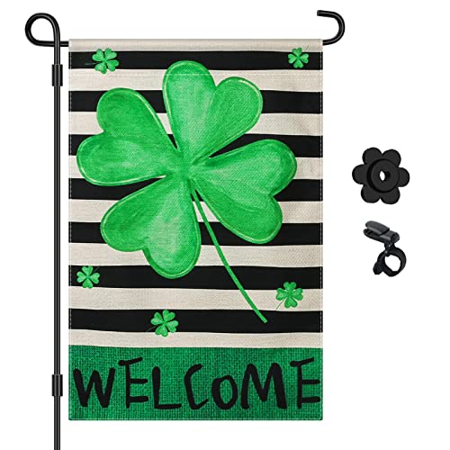 St Patricks Day Garden Flag, St Patricks Day Flag Double Sided Lucky Clover Garden Flag Shamrock St Patricks Day Yard Flag, Holiday Yard Outdoor Flag 12×18 Inch