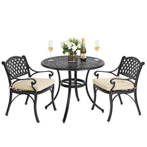 nuu garden 3 pieces outdoor patio dining sets with cushions, cast aluminum patio table and chairs all-weather outdoor furniture for yard, balcony, black with antique bronze at the edge and biege