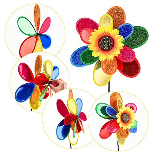 Garden Wind Spinners, Sunflower Windmills Lawn Decor, 12 Inch Rainbow Pinwheels for Yard and Garden, Outdoor Lawn Ornaments Wind Spinner Yard Art (3, Colour3)