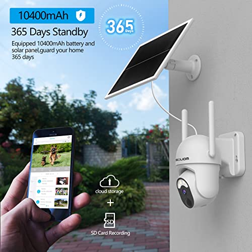 SOLIOM Solar Security Cameras Wireless Outdoor Battery Powered Mini Camera Pan Tilt 355°View with 1080p Night Vision,Spotlight PIR Motion Sensor,2-Way Talk, S40 WiFi