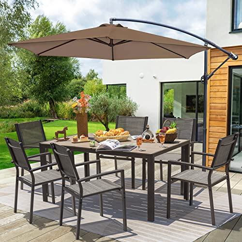 Homall 7 Pieces Patio Dining Set Outdoor Furniture with 6 Stackable Textilene Chairs and Large Table for Yard, Garden, Porch and Poolside (Grey)