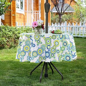 lamberia waterproof tablecloth with umbrella hole, 60 inch round tablecloth, spring/summer table cover for garden(60″ round, zippered, light blue)
